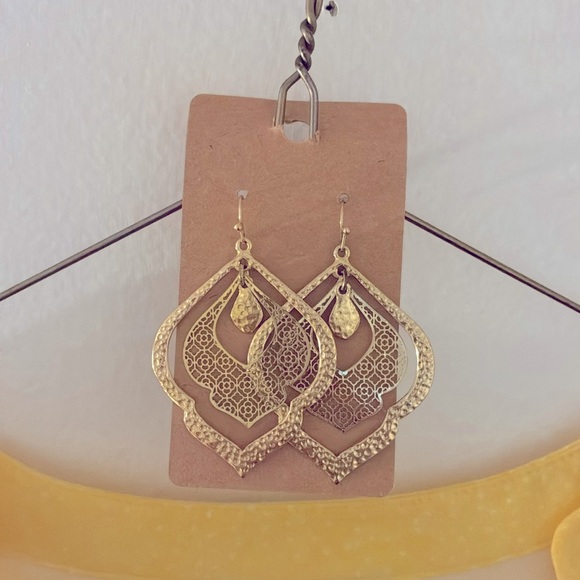 Bundle of Vibrant Yellow Sleeveless Dress and gold tone earrings. - Picture 5 of 5